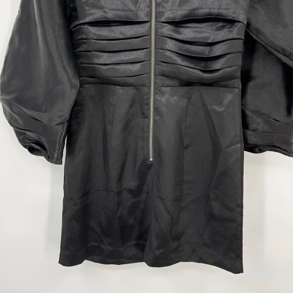 h:ours | Cristiano Mini Dress in Black Noir Satin Statement Sleeve Sheath M - Picture 12 of 14